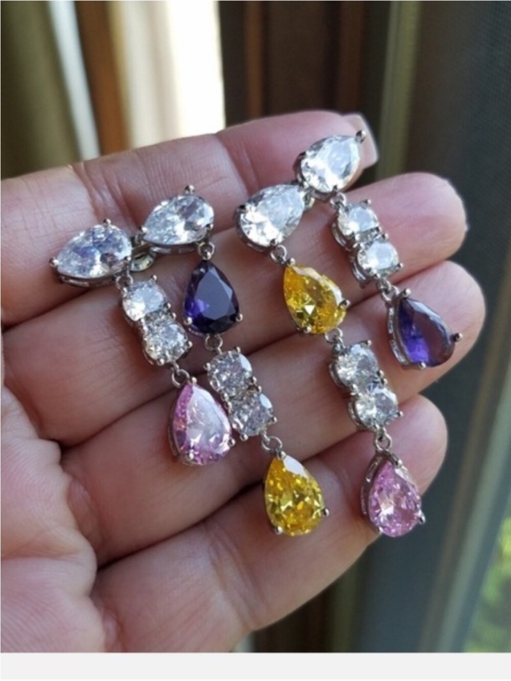 Swarovski Elements Teardrop Pink Purple & Yellow Gem Layered Necklace NEW - Picture 13 of 17